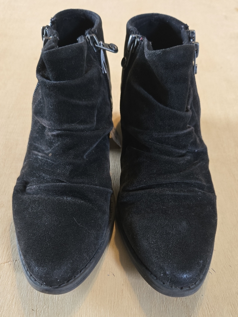 Blowfish Wander Faux Suede Ruched Ankle Bootie Side Zip Almond Toe Moto Urban